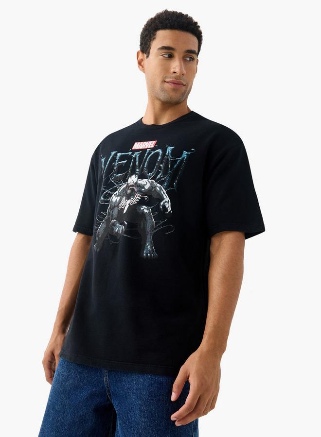 SP Characters Venom Print Crew Neck T-shirt with Short Sleeves - Image 1