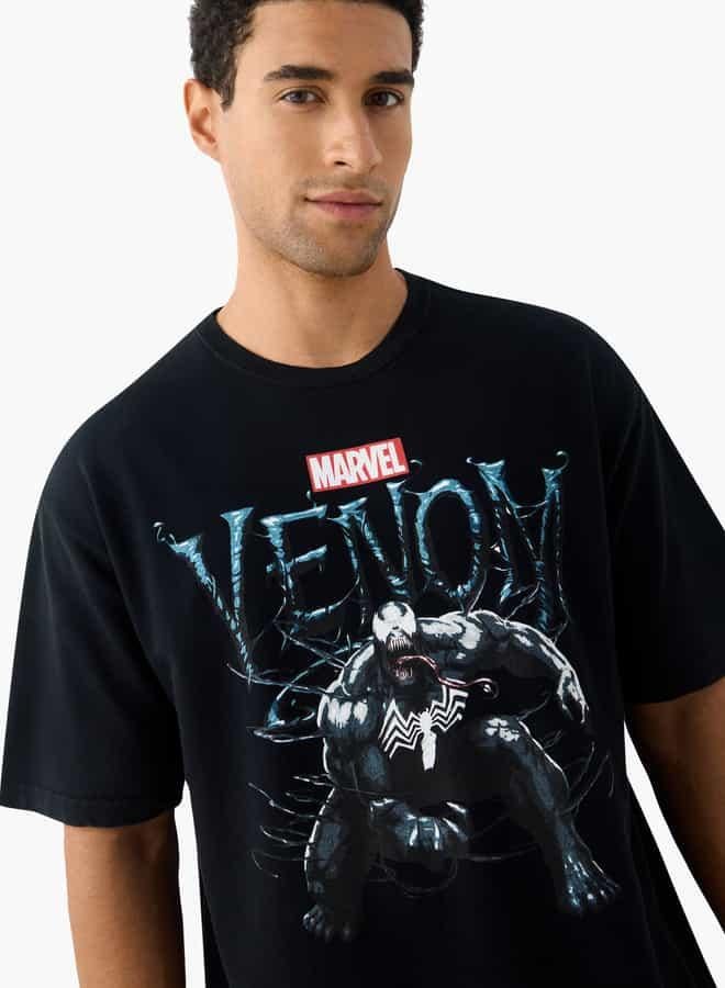 SP Characters Venom Print Crew Neck T-shirt with Short Sleeves - Image 4