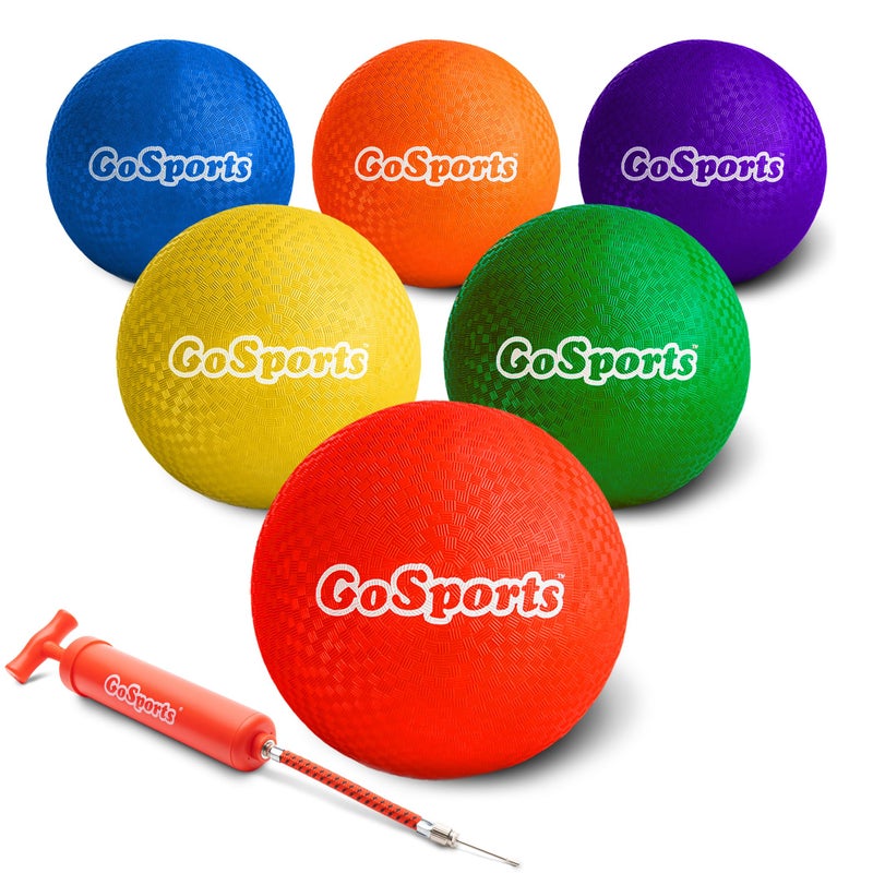GoSports Playground Balls for Kids Heavy Duty Set of 6 with Carry Bag and Ball Pump Choose 85 or 10 Sizes