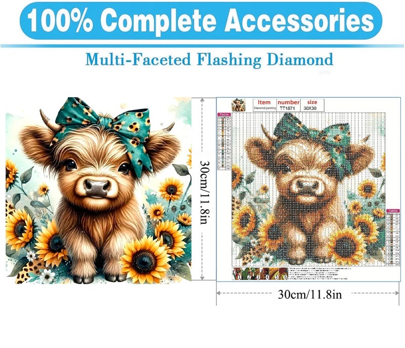 MOMDEDP Diamond Painting Kits for Adults, 5D Cow and Flower Full Drill Diamond Art, DIY Highland Cow Diamond Art Kit Animal Gem Art for Home Wall Decor 12 X12 inch - Image 5