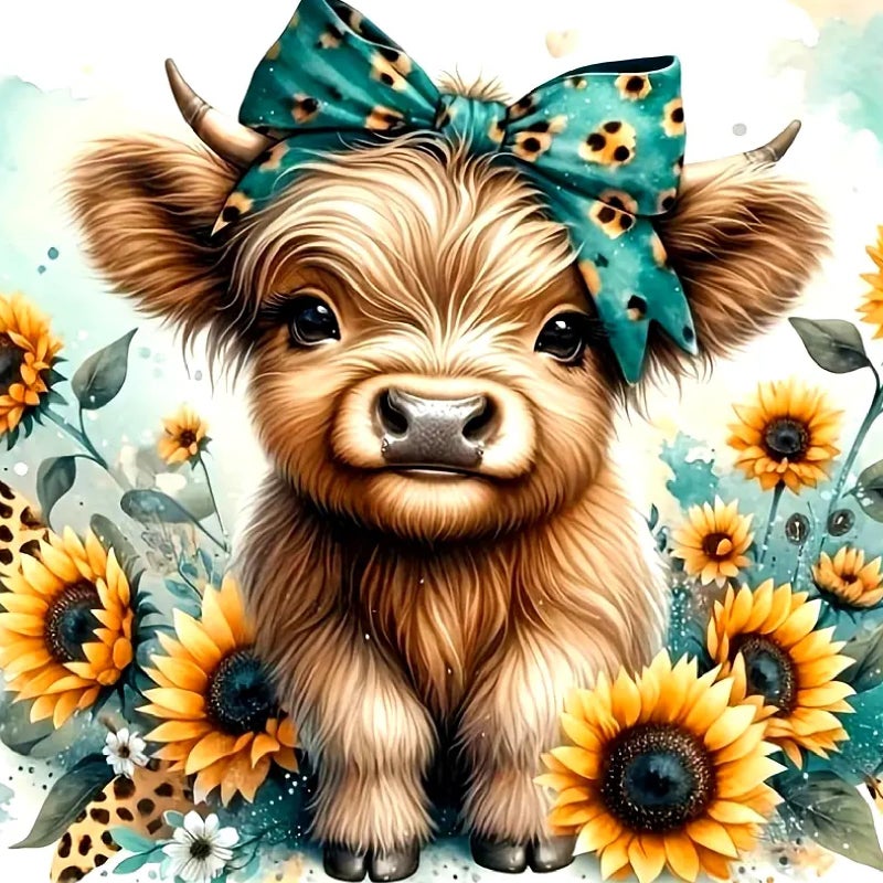 MOMDEDP Diamond Painting Kits for Adults, 5D Cow and Flower Full Drill Diamond Art, DIY Highland Cow Diamond Art Kit Animal Gem Art for Home Wall Decor 12 X12 inch - Image 1