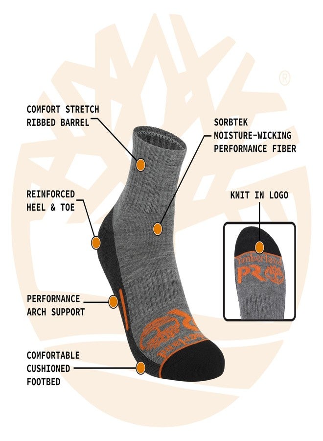 Timberland PRO Men's Sorbtek Moisture Control Quarter Socks, Arch Support, Cushioned Footbed (Size 7-12; 6 Pairs) - Image 3