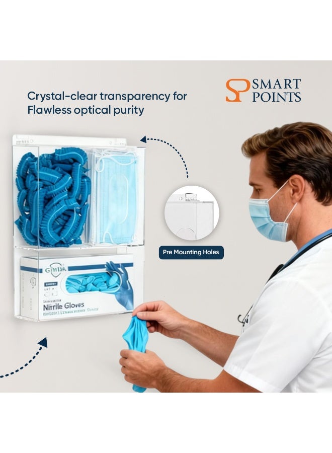 "سمارت بوينتس  " موزع أكريليك ثلاثي الفتحات للقفازات والكمامات مع غطاء – منظم جداري بـ 3 خانات للعيادات والمختبرات – شفاف، عملي وسهل الاستخدام – ‎35 سم ارتفاع × ‎25.6 سم عرض × ‎7.8 سم عمق - Image 5