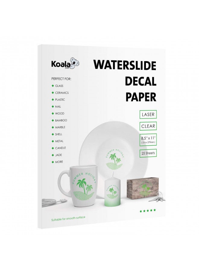 KOALA PAPER Koala Waterslide Decal Paper for Laser Printer - Clear Transparent - 25 Sheets Printable Water Slide Transfer Paper - 8.5x11 Inches - Image 1