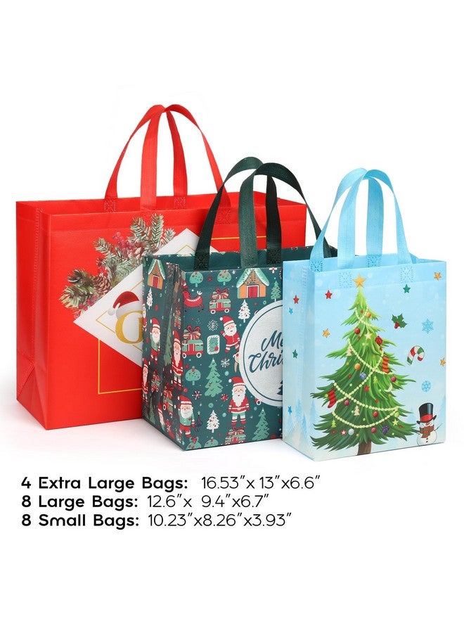 YANGTE YANGTE 20 Pack Christmas Gift Bags Assorted Sizes With Handle, Non-Woven Christmas Tote Bags for Gifts Wrapping (4 Extra Large, 8 Large, 8 Medium) - Image 2