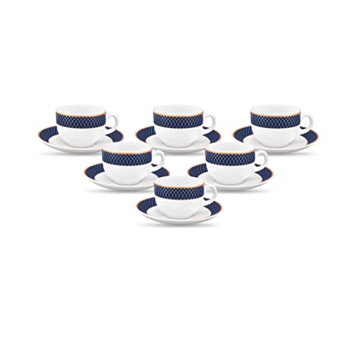 La Opala Diva from La Opala Sovrana Collection, Opal Glass Cup & Saucer Set 12 Pcs, Regent Blue, White - Image 1