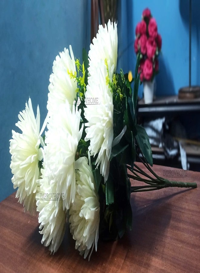 Improvhome Dahlia Flower Bushes Beautiful Decorative 10 Artificial Flower in 1 Bunch (40 cm Tall, 10 Heads) Real Looking Fake Dahlia Artificial Flowers Stem for Wedding and Home Decorations. - Image 1