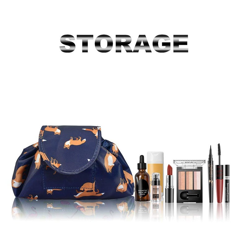 Vavabox Lazy Drawstring Makeup Bags, Large Capacity Waterproof Travel Portable Cosmetic Bag Pouch Makeup Pouch Storage Organiser for Women Girl (Gold Fox) - Image 2