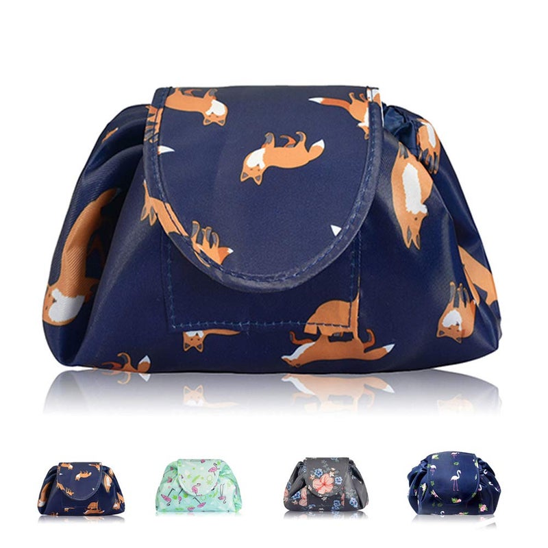 Vavabox Lazy Drawstring Makeup Bags, Large Capacity Waterproof Travel Portable Cosmetic Bag Pouch Makeup Pouch Storage Organiser for Women Girl (Gold Fox) - Image 1