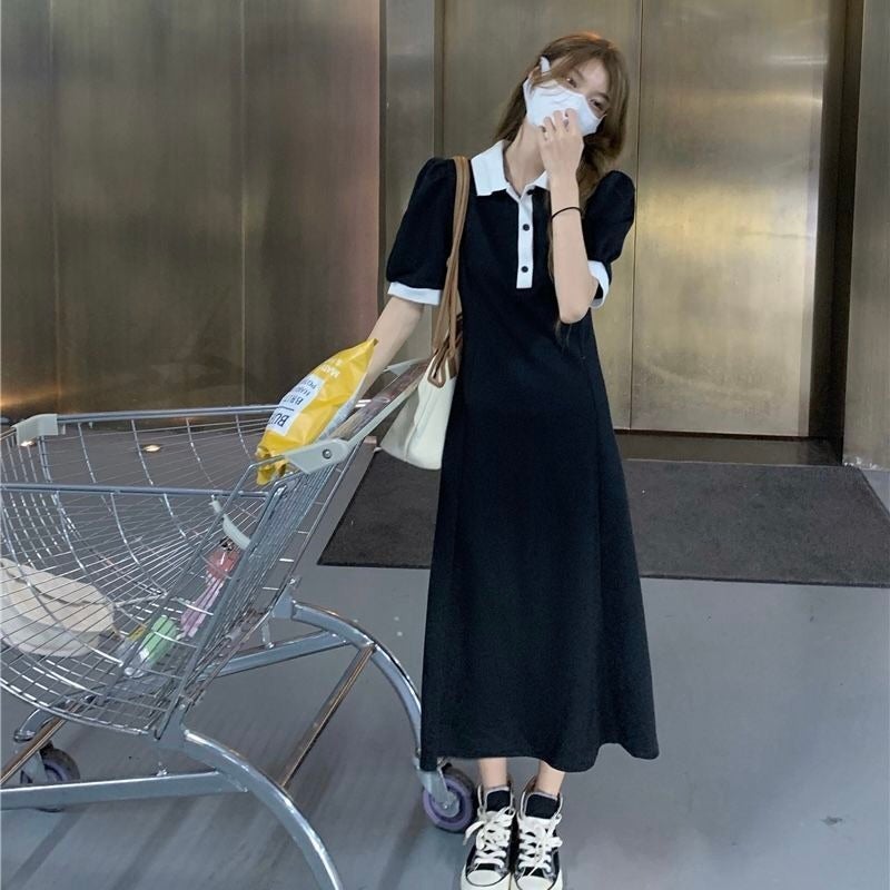 Summer 2024 Elegant Midi Polo Dress for Women Black  - Image 1