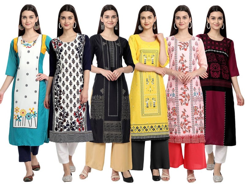 Tee Projekt Printed Crepe Kurti for Women ll Modern Kurtis: for The Trendy You (Pack of 6) - Image 1