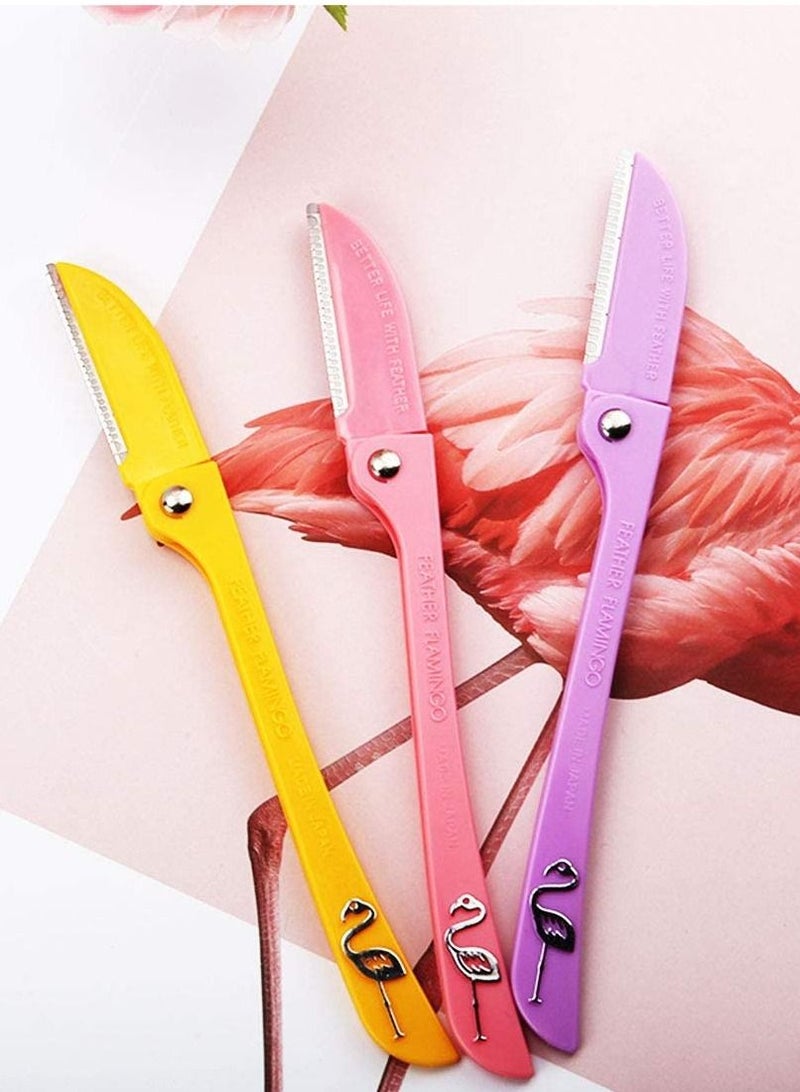 فيذر شفرة حلاقة آمنة من الستانلس ستيل بتصميم طائر الفلامنجو من 3 قطع أرجواني/أصفر/روز 26جم - Image 1