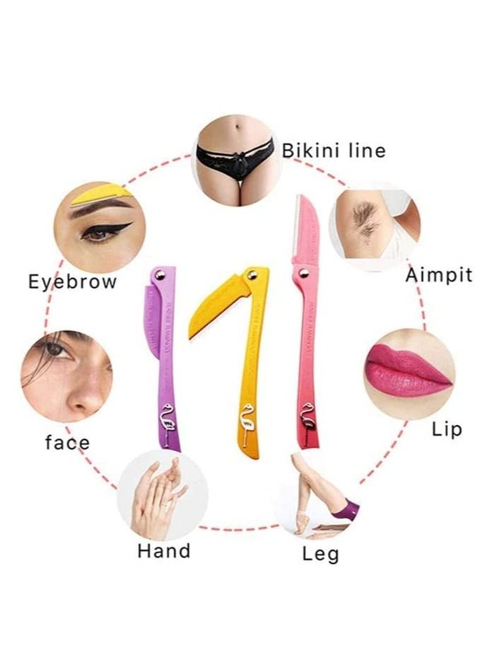 فيذر شفرة حلاقة آمنة من الستانلس ستيل بتصميم طائر الفلامنجو من 3 قطع أرجواني/أصفر/روز 26جم - Image 3