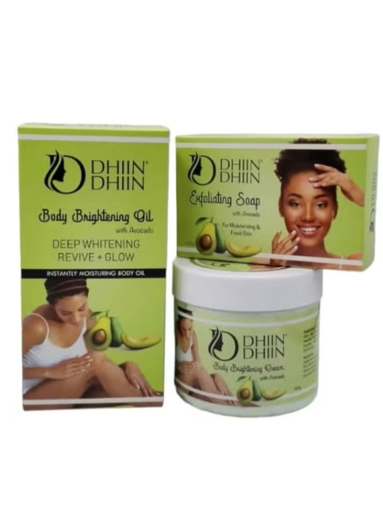 DHIN DHIN Avocado Skin Lightening Cream Set 320g, Oil 100ml and Soap 125g - Image 1