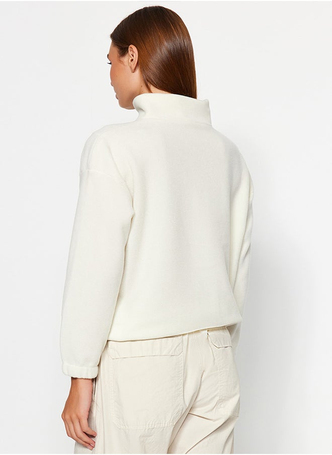 trendyol Ecru Zipper Detailed Fleece Knitted Sweatshirt TWOAW21SW0758  - Image 5