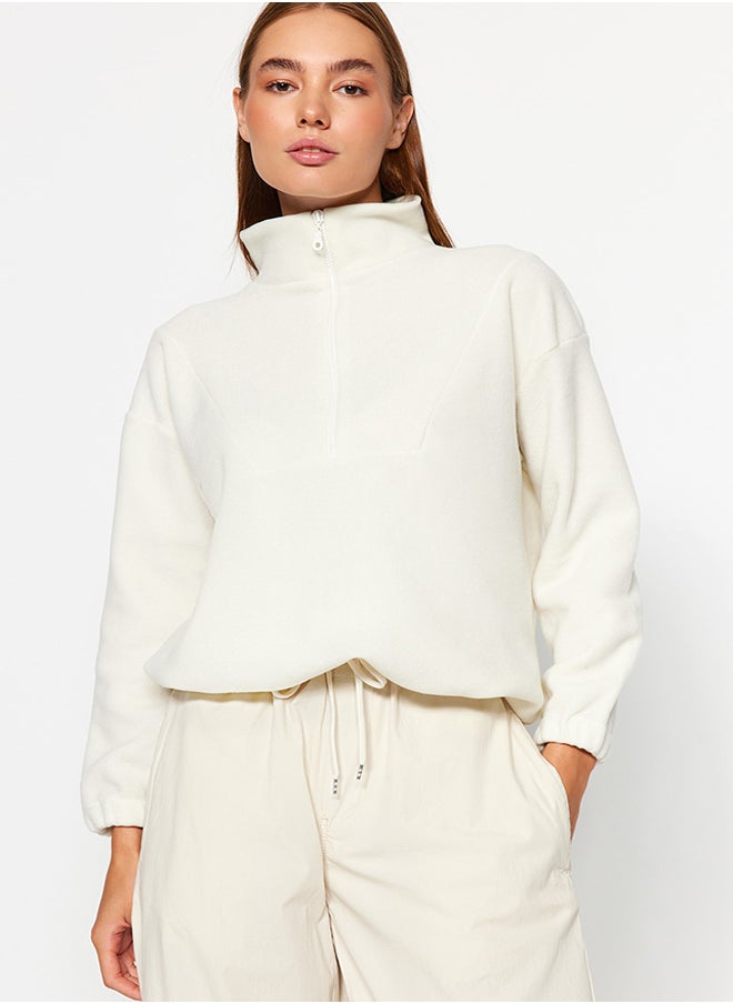 trendyol Ecru Zipper Detailed Fleece Knitted Sweatshirt TWOAW21SW0758  - Image 1
