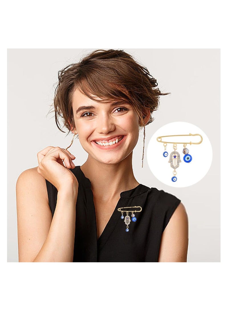 SYOSI دبوس العين الشريرة، 4 قطع دبوس العين الشريرة حظ جيد، تصميم فريد متانة عالية مادة ممتازة بروش، قلائد العين الزرقاء دبوس ذهبي دبوس صغير بروشات مجوهرات للجنسين - Image 3