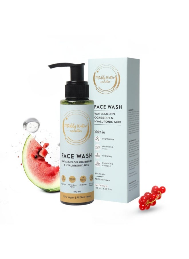 Muddy WATER COSMETICS Hyaluronic Acid Face Wash -100ml | Hydrating Cleanser with Watermelon & Goji Berry for Unisex |Reduces Inflammation & Redness |Gentle, Sulphate-Free, Suitable for All Skin Types - Image 1