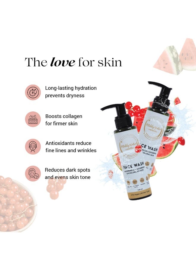 Muddy WATER COSMETICS Hyaluronic Acid Face Wash -100ml | Hydrating Cleanser with Watermelon & Goji Berry for Unisex |Reduces Inflammation & Redness |Gentle, Sulphate-Free, Suitable for All Skin Types - Image 2