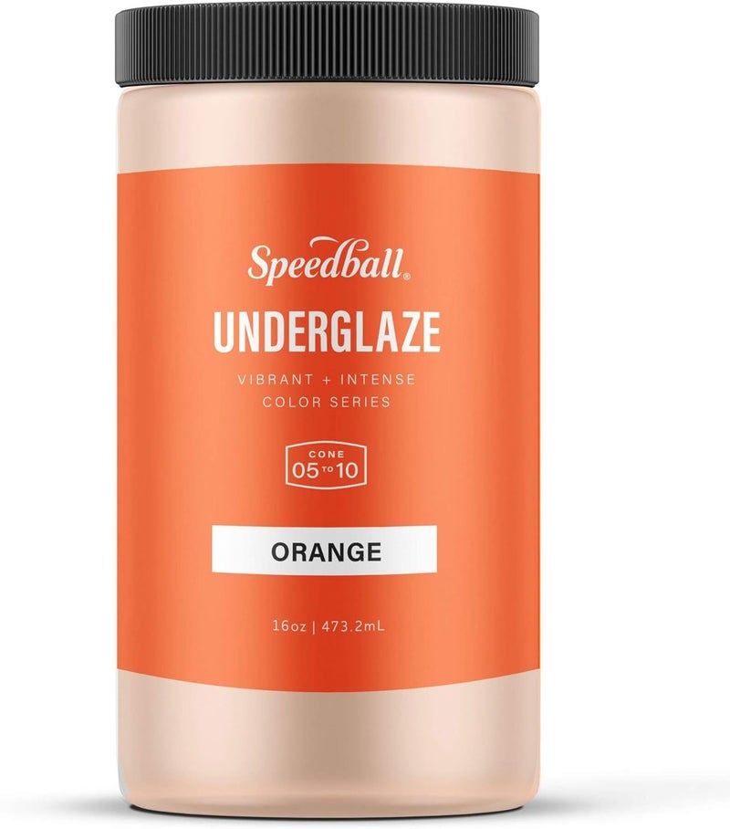 Speedball طلاء تحت الزجاج، برتقالي 16 أونصة، مصنوع في الولايات المتحدة، طلاء خالٍ من الرصاص للفخار والسيراميك، نطاق حرق واسع مخروط 05-10، آمن للطعام - Image 1