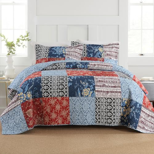 Secgo California King Comforter Set for Bed 100 Cotton Quilts Cal King Size Black Bedspreads 120 110 Inch with 2 Pillow Shams Patchwork Reversible Lightweight Bedding - Image 1