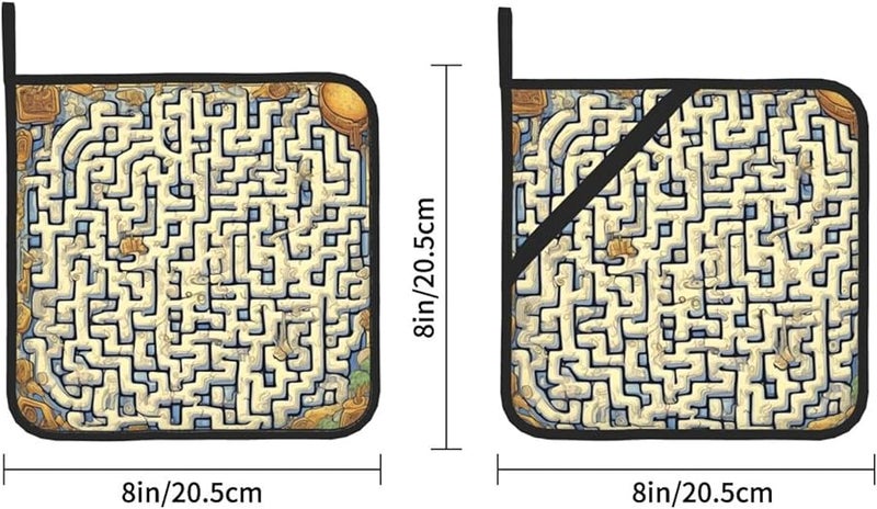 Labyrinth Treasure Map Pot Holders Set of 2 Kitchen Hot Pads for Cooking Baking Grilling - Image 4