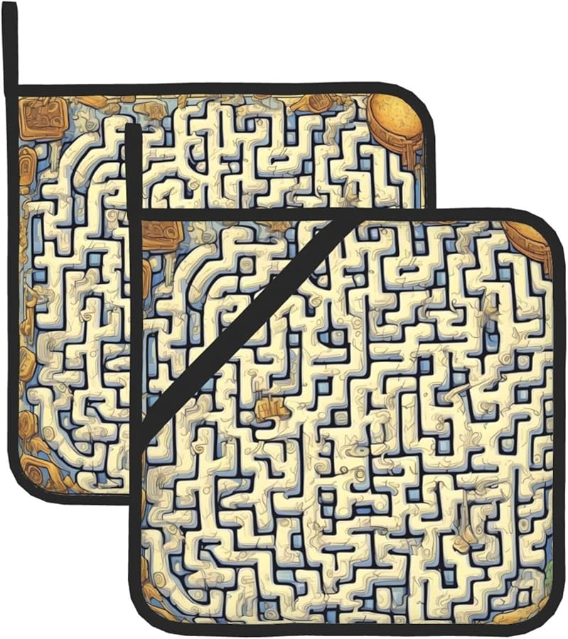Labyrinth Treasure Map Pot Holders Set of 2 Kitchen Hot Pads for Cooking Baking Grilling - Image 1
