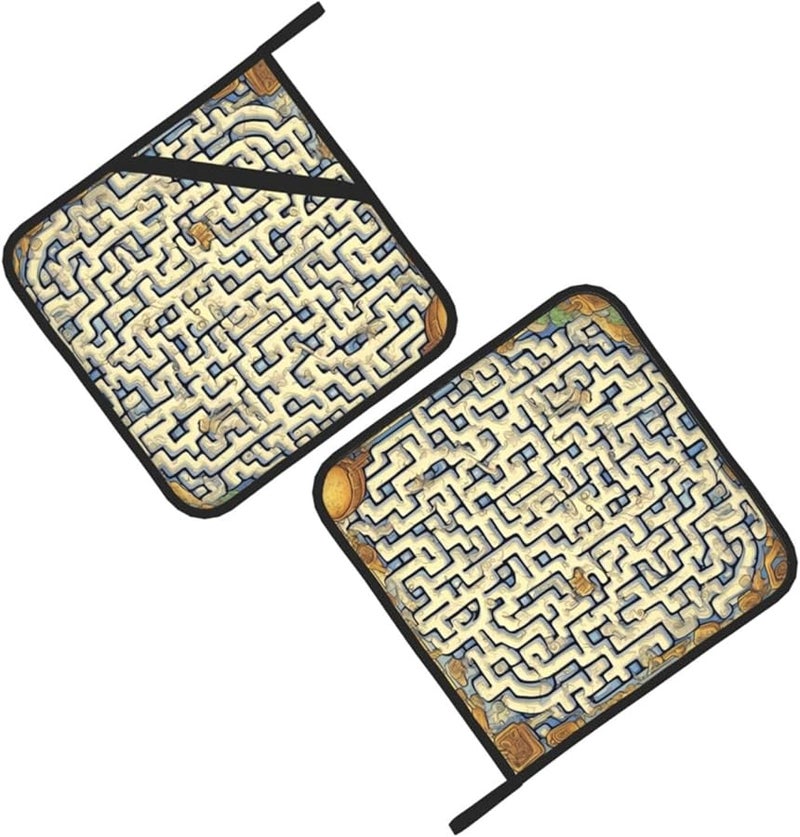 Labyrinth Treasure Map Pot Holders Set of 2 Kitchen Hot Pads for Cooking Baking Grilling - Image 3
