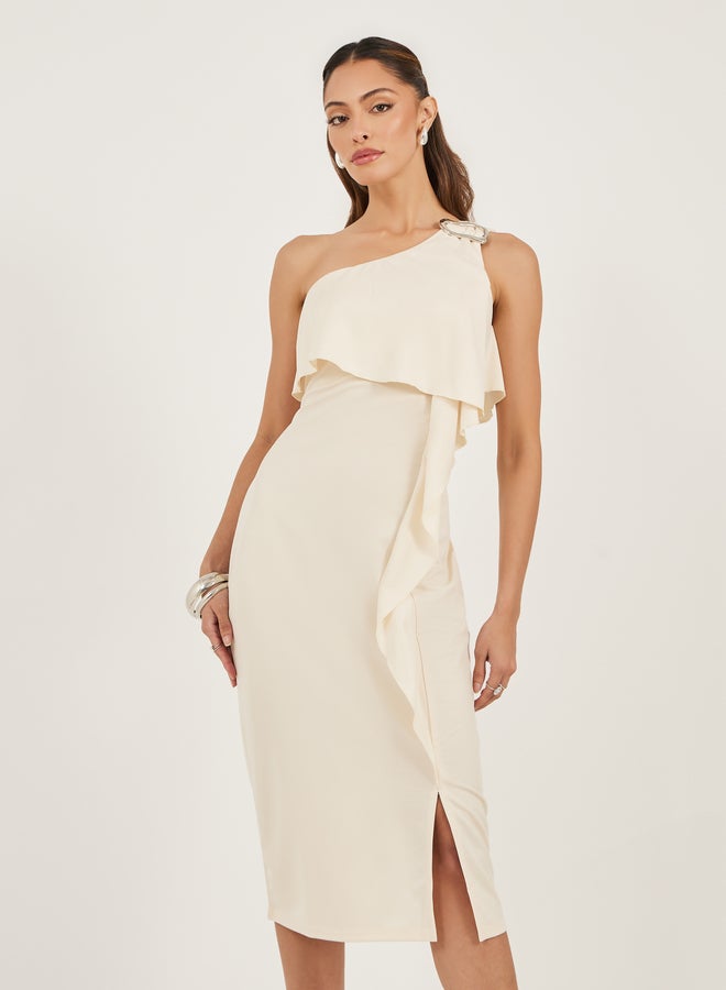 ستايلي فستان بكتف واحد بكشكشة - Image 3