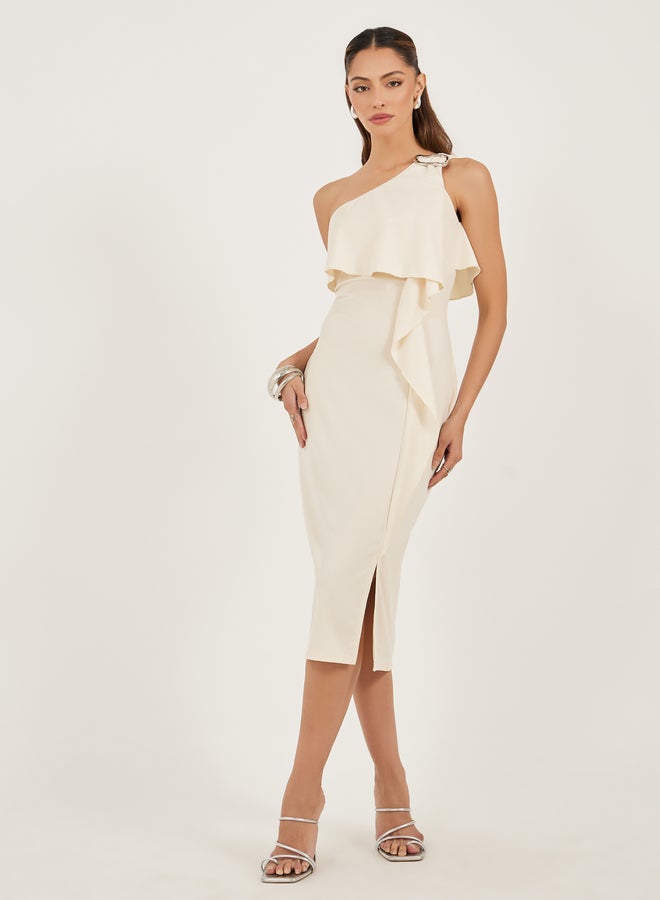 ستايلي فستان بكتف واحد بكشكشة - Image 1