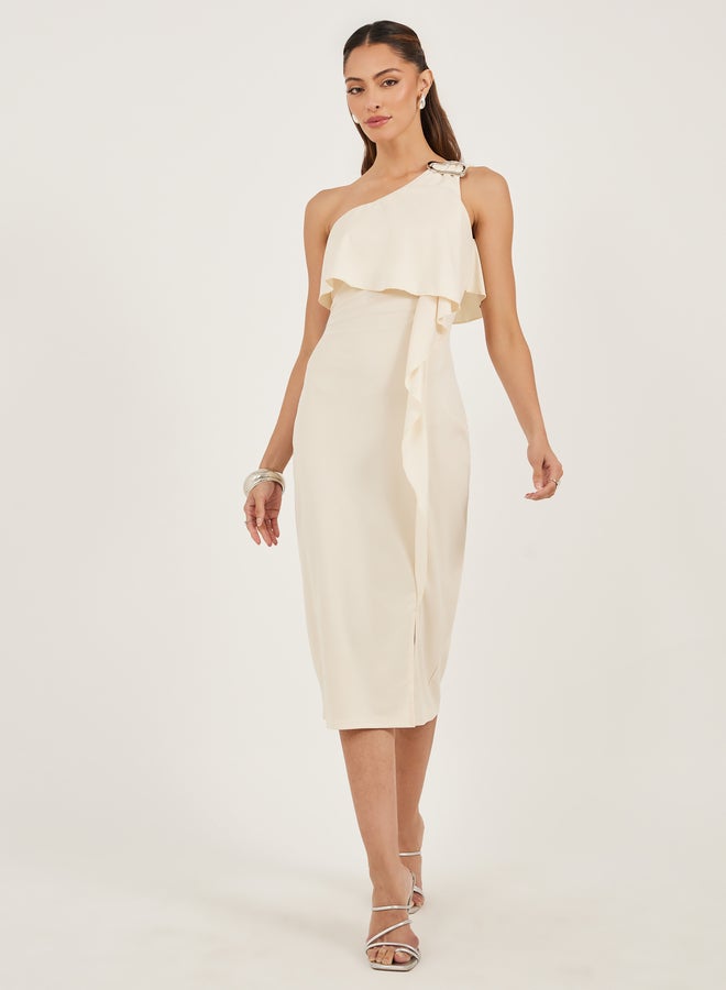 ستايلي فستان بكتف واحد بكشكشة - Image 2