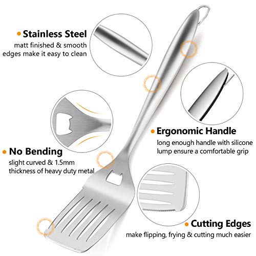 HaSteeL Grilling Utensil Set 18in, Stainless Steel BBQ Accessories Tools with Bag for Outdoor Cooking Camping, Heavy Duty Grill Spatula, Tong, Meat Fork, Basting Brush, Cleaning Brush, Man’s Gift - Image 2