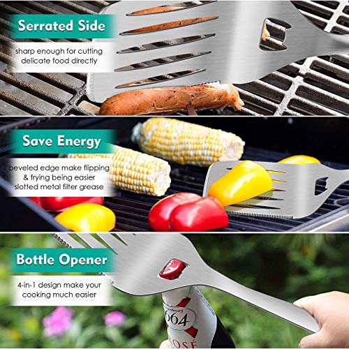 HaSteeL Grilling Utensil Set 18in, Stainless Steel BBQ Accessories Tools with Bag for Outdoor Cooking Camping, Heavy Duty Grill Spatula, Tong, Meat Fork, Basting Brush, Cleaning Brush, Man’s Gift - Image 4