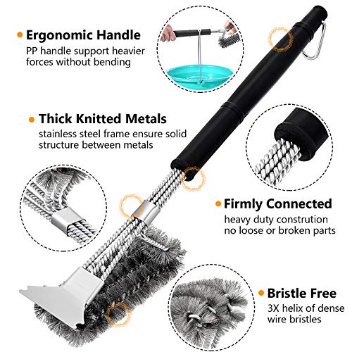 HaSteeL Grilling Utensil Set 18in, Stainless Steel BBQ Accessories Tools with Bag for Outdoor Cooking Camping, Heavy Duty Grill Spatula, Tong, Meat Fork, Basting Brush, Cleaning Brush, Man’s Gift - Image 3