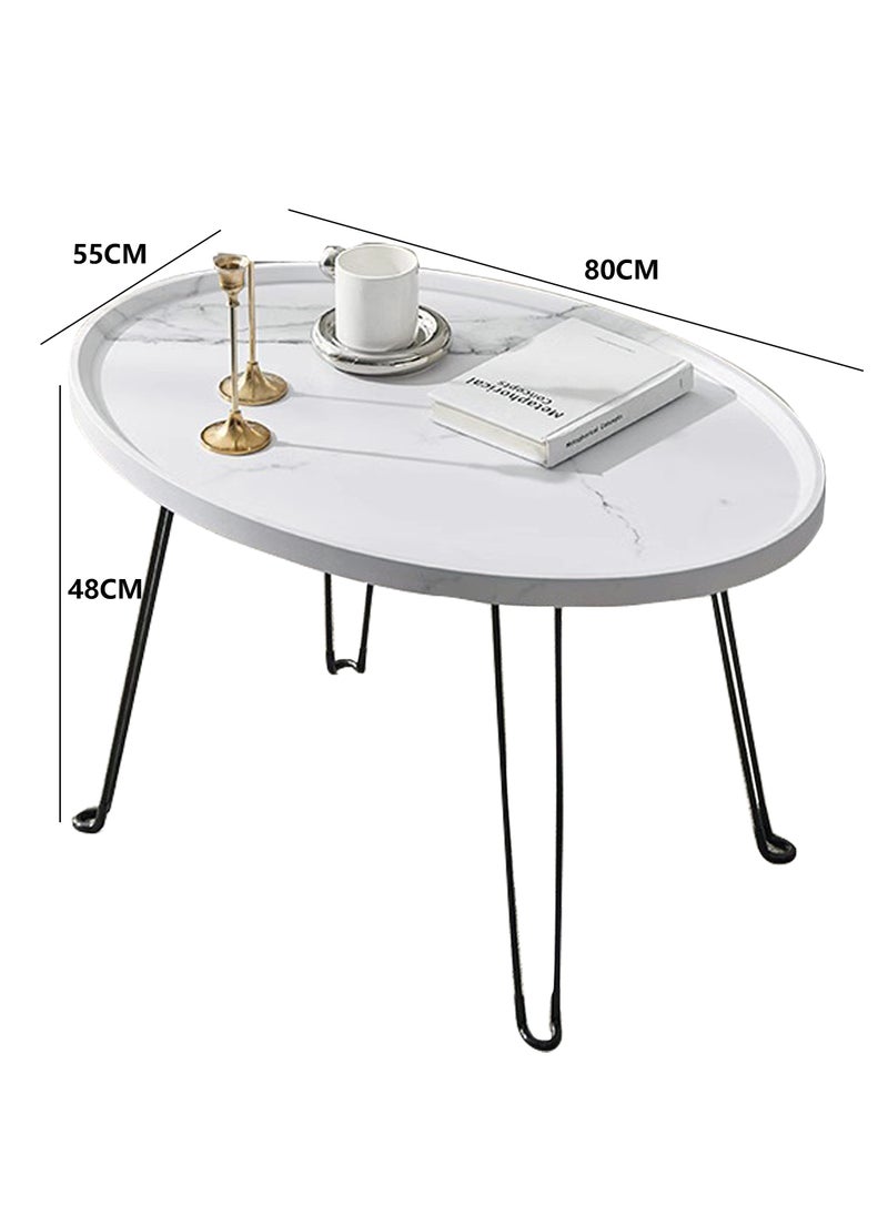 Sharpdo Modern Living Room Foldable Storage Oval Coffee Table, White Marble Texture Side Table, Suitable for Bedroom, Living Room, Bay Window 120*60*48CM - Image 2