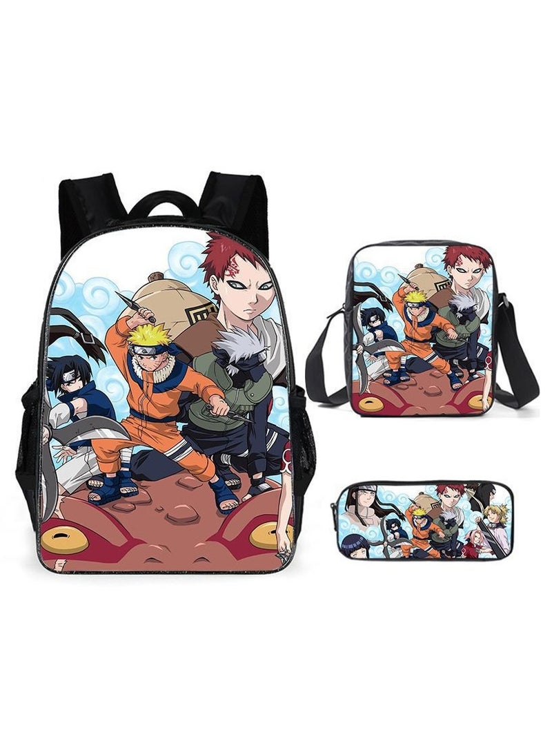 Naruto Cartoon Anime Student Backpack Three-Piece Set 29*42*16cm