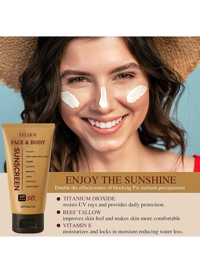 إيلهو الوجه والجسم صنكرين، واقي الشمس من الشحم المعدني الطبيعي SPF 50، واقي من الشمس الشحم الطبيعي العضوي، تركيبة نظيفة غير دهنية للوجه والجسم لجميع أنواع البشرة 85 جم - Image 4