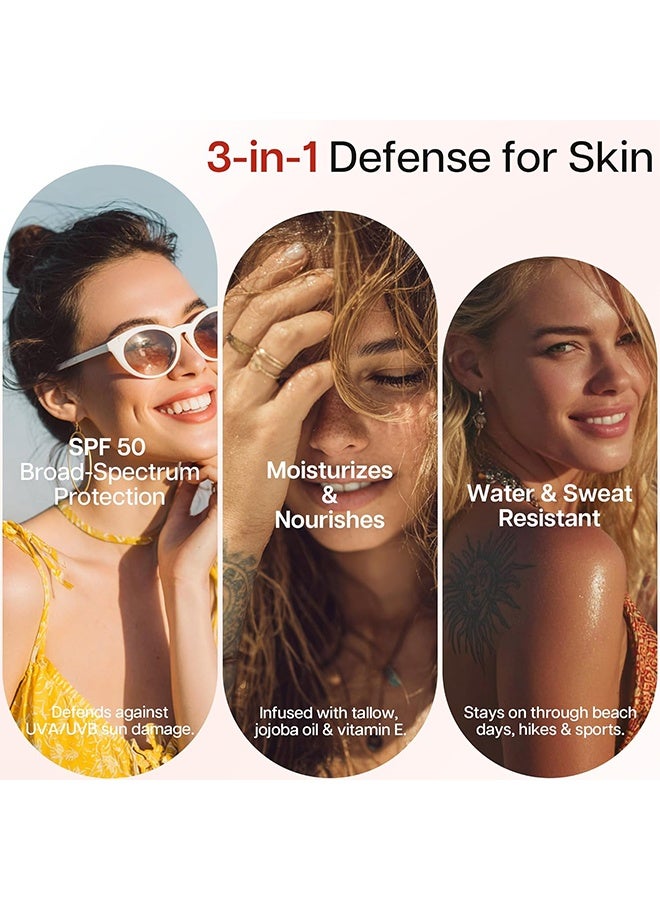 إيلهو الوجه والجسم صنكرين، واقي الشمس من الشحم المعدني الطبيعي SPF 50، واقي من الشمس الشحم الطبيعي العضوي، تركيبة نظيفة غير دهنية للوجه والجسم لجميع أنواع البشرة 85 جم - Image 3