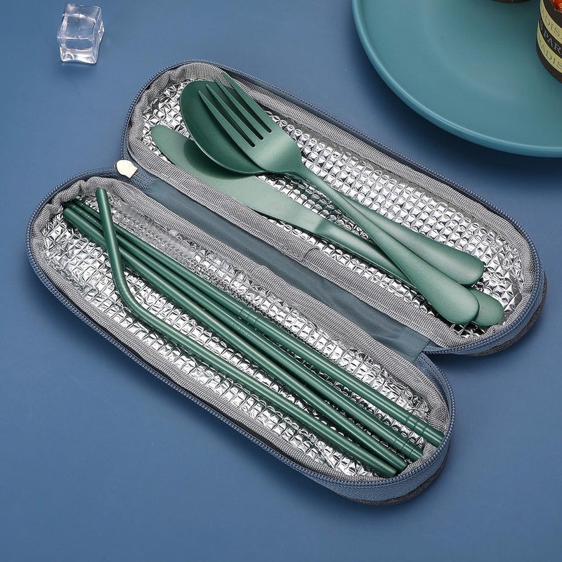 Topbooc Portable Stainless Steel Flatware Set, Travel Camping Cutlery Set, Portable Utensil Travel Silverware Dinnerware Set with a Waterproof Case (Green) - Image 3