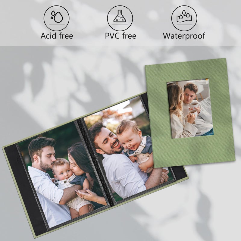 Remowith Small 4x6 Photo Album 24 Pockets Linen Cover with Front Window Portable Mini Picture Book for Travel Wedding Memories Organizer Light Green - Image 3
