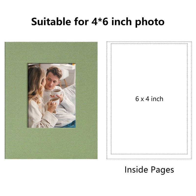 Remowith Small 4x6 Photo Album 24 Pockets Linen Cover with Front Window Portable Mini Picture Book for Travel Wedding Memories Organizer Light Green - Image 2