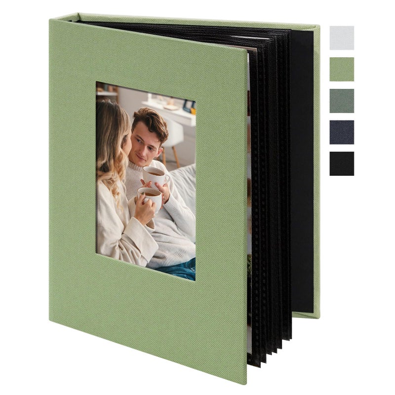 Remowith Small 4x6 Photo Album 24 Pockets Linen Cover with Front Window Portable Mini Picture Book for Travel Wedding Memories Organizer Light Green - Image 1