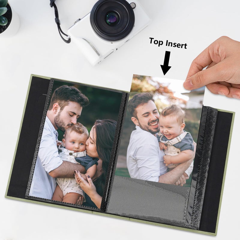 Remowith Small 4x6 Photo Album 24 Pockets Linen Cover with Front Window Portable Mini Picture Book for Travel Wedding Memories Organizer Light Green - Image 5