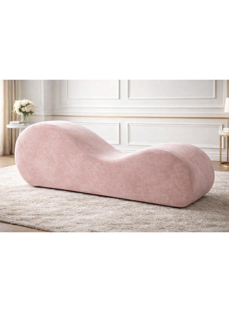 House One Small Romantic Chaise Longue Luxury Solid Pattern Of Velvet Fabric - Light Pink -170x70x40cm - Image 2