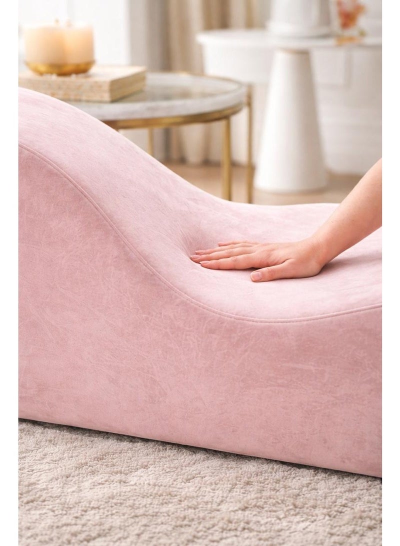House One Small Romantic Chaise Longue Luxury Solid Pattern Of Velvet Fabric - Light Pink -170x70x40cm - Image 3