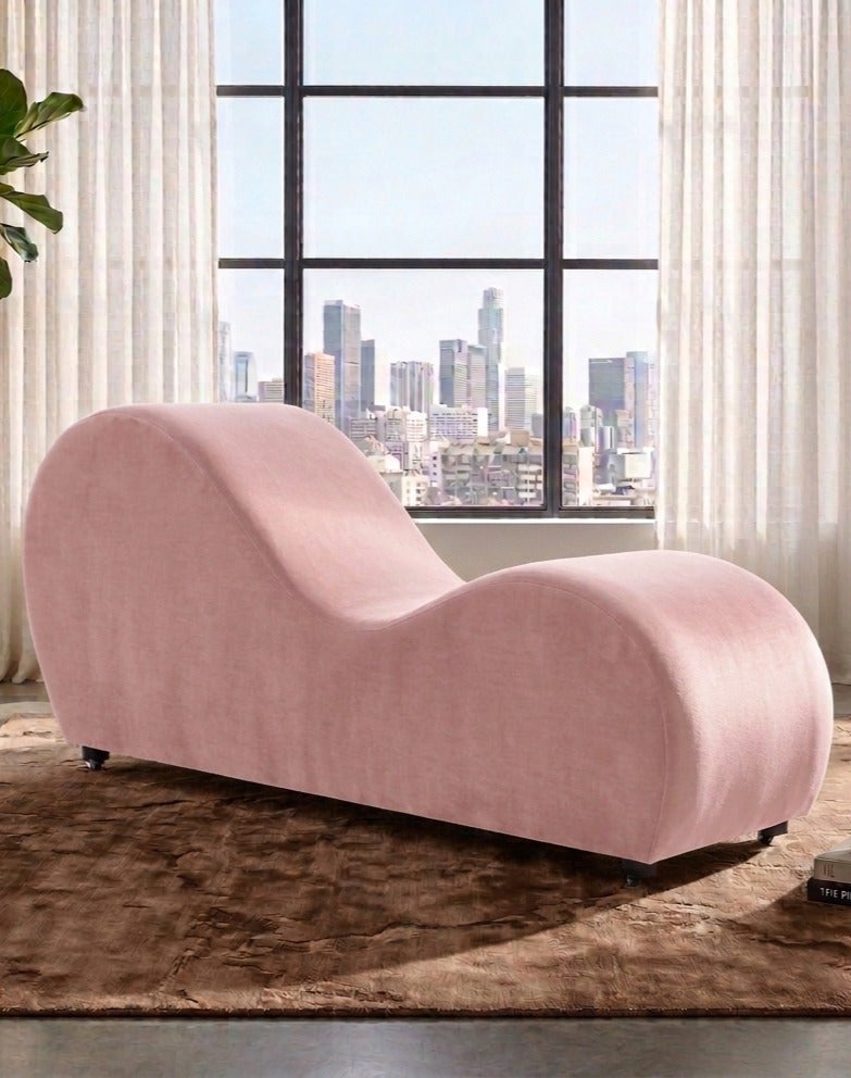 House One Small Romantic Chaise Longue Luxury Solid Pattern Of Velvet Fabric - Light Pink -170x70x40cm - Image 1