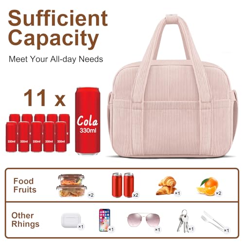 KUBYA Corduroy Lunch Box Lunch Bag for Women Men Cute Strawberry Small Insulated Reusable Work Leakproof Simple Lunch Boxes Tote Bag Adults Cooler Bag - Image 3