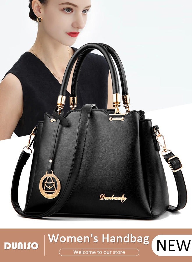 DUNISO Large-Capacity PU Leather Satchel Bag for Women Ladies,Simple Fashion Solid Color Versatile Handbags with Elegant Metal Ornament,Multipurpose with Multiple Compartments Crossbody Messenger Bag with Reinforced Handle for Women of All Ages,Students, Teachers,Office ladies  - Image 1