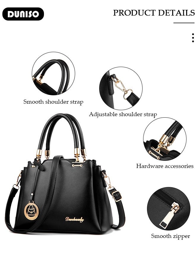 DUNISO Large-Capacity PU Leather Satchel Bag for Women Ladies,Simple Fashion Solid Color Versatile Handbags with Elegant Metal Ornament,Multipurpose with Multiple Compartments Crossbody Messenger Bag with Reinforced Handle for Women of All Ages,Students, Teachers,Office ladies  - Image 2