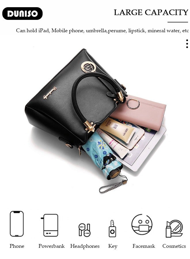 DUNISO Large-Capacity PU Leather Satchel Bag for Women Ladies,Simple Fashion Solid Color Versatile Handbags with Elegant Metal Ornament,Multipurpose with Multiple Compartments Crossbody Messenger Bag with Reinforced Handle for Women of All Ages,Students, Teachers,Office ladies  - Image 3